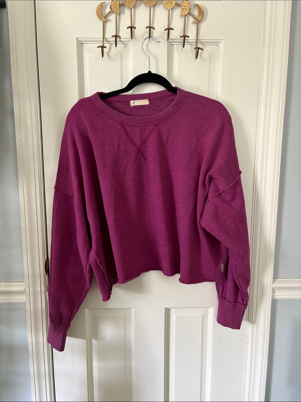 Free People Cropped Crewneck Sweatshirt in Magenta